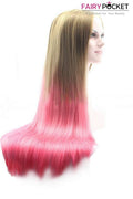 Brown to Pink Ombre Straight Lace Front Wig