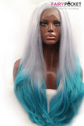 Grey to Mint Green Ombre Wavy Lace Front Wig