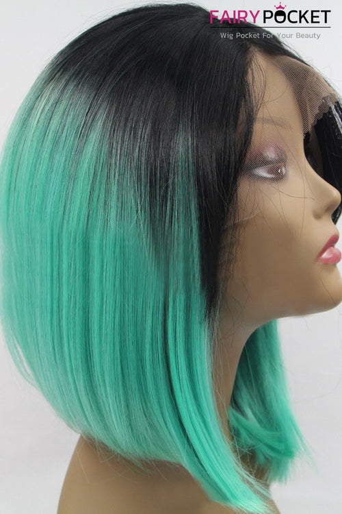 Black to Green Ombre Short Bob Lace Front Wig