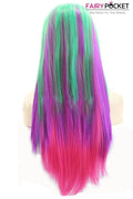 Green and Purple Balayage to Red Ombre Straight Lace Front Wig