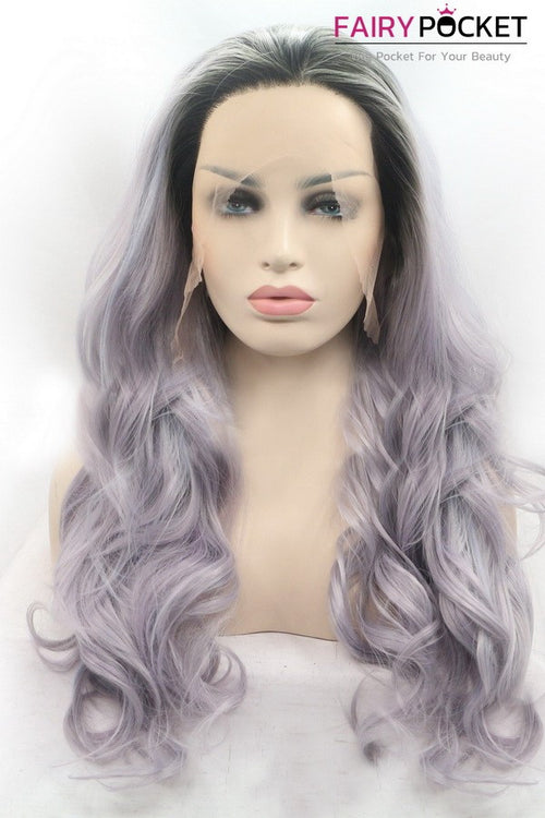 Nature Black to Grey Long Ombre Wavy Lace Front Wig