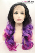 Black turns Purple to Pink Ombre Wavy Lace Front Wig