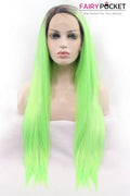 Nature Black to Jade Green Ombre Long Straight Lace Front Wig
