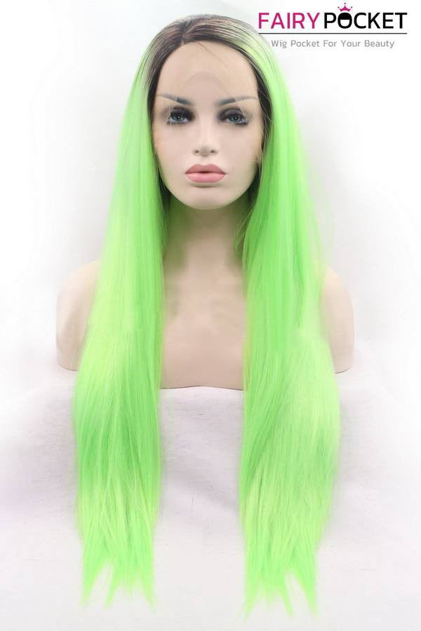 Nature Black to Jade Green Ombre Long Straight Lace Front Wig