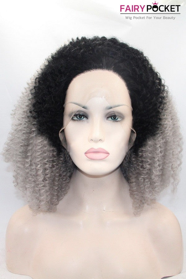 Black to Grey Ombre Curly Lace Front Wig