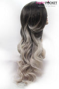 Nature Black to Grey Long Curly Ombre Lace Front Wig