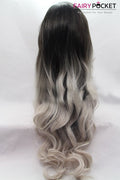 Nature Black to Grey Long Curly Ombre Lace Front Wig