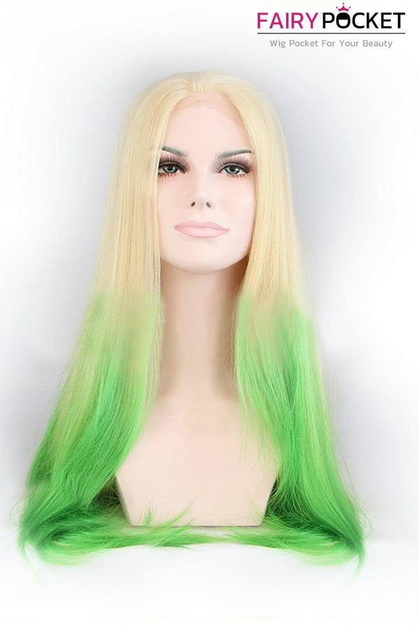 Blonde to Green Long Straight Ombre Lace Front Wig