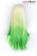 Blonde to Green Long Straight Ombre Lace Front Wig