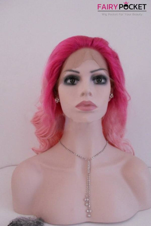 Red to Pink Ombre Curly Lace Front Wig